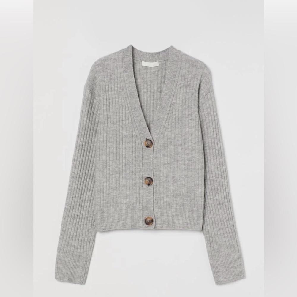 H&M - Rib-Knit Cardigan Light Grey - Size Small
